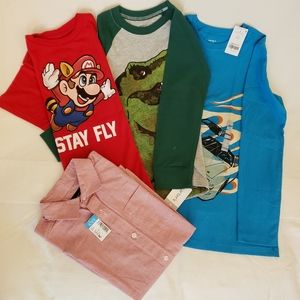 4 Boys Shirts: 2 Carters 6 & 12, Children's Place M 7/8 and Super Mario Bros S 8